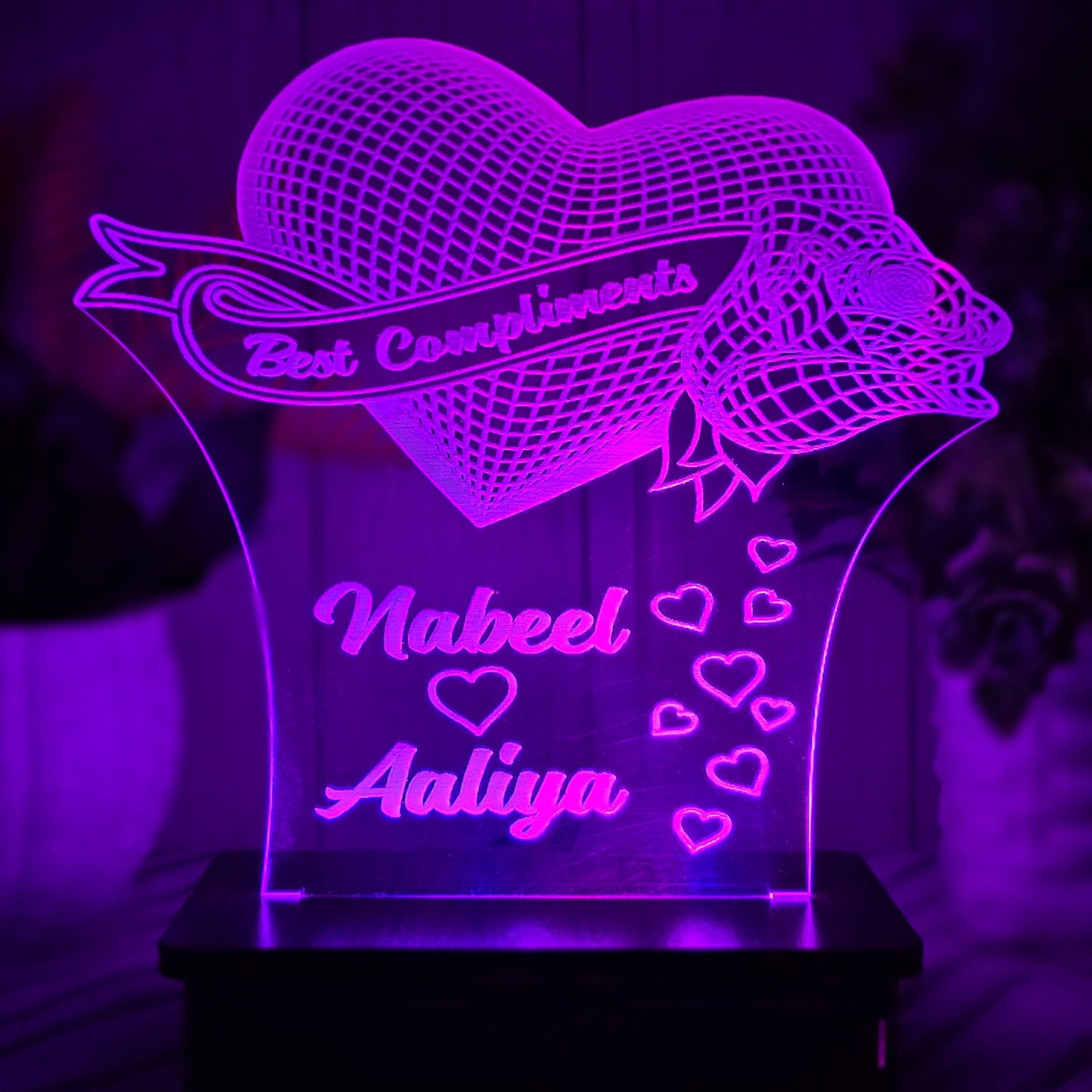Heart And Rose 3d Customized illusion Lamp