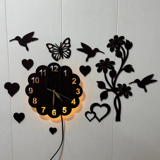 Tree And Heart Wooden Wall Clock